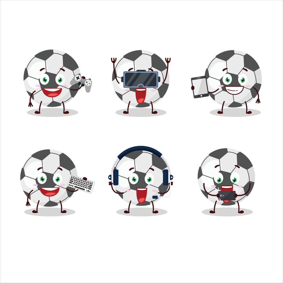 fútbol pelota dibujos animados personaje son jugando juegos con varios linda emoticones vector