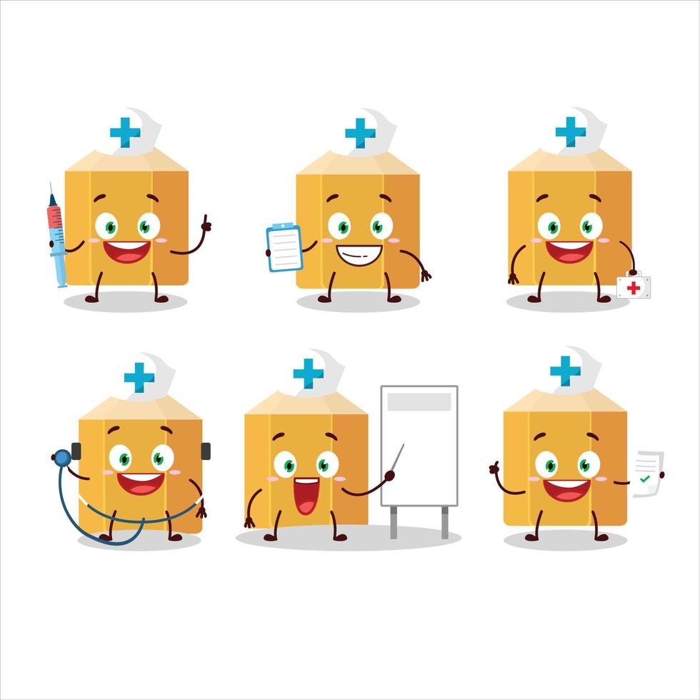 médico profesión emoticon con lápiz dibujos animados personaje vector