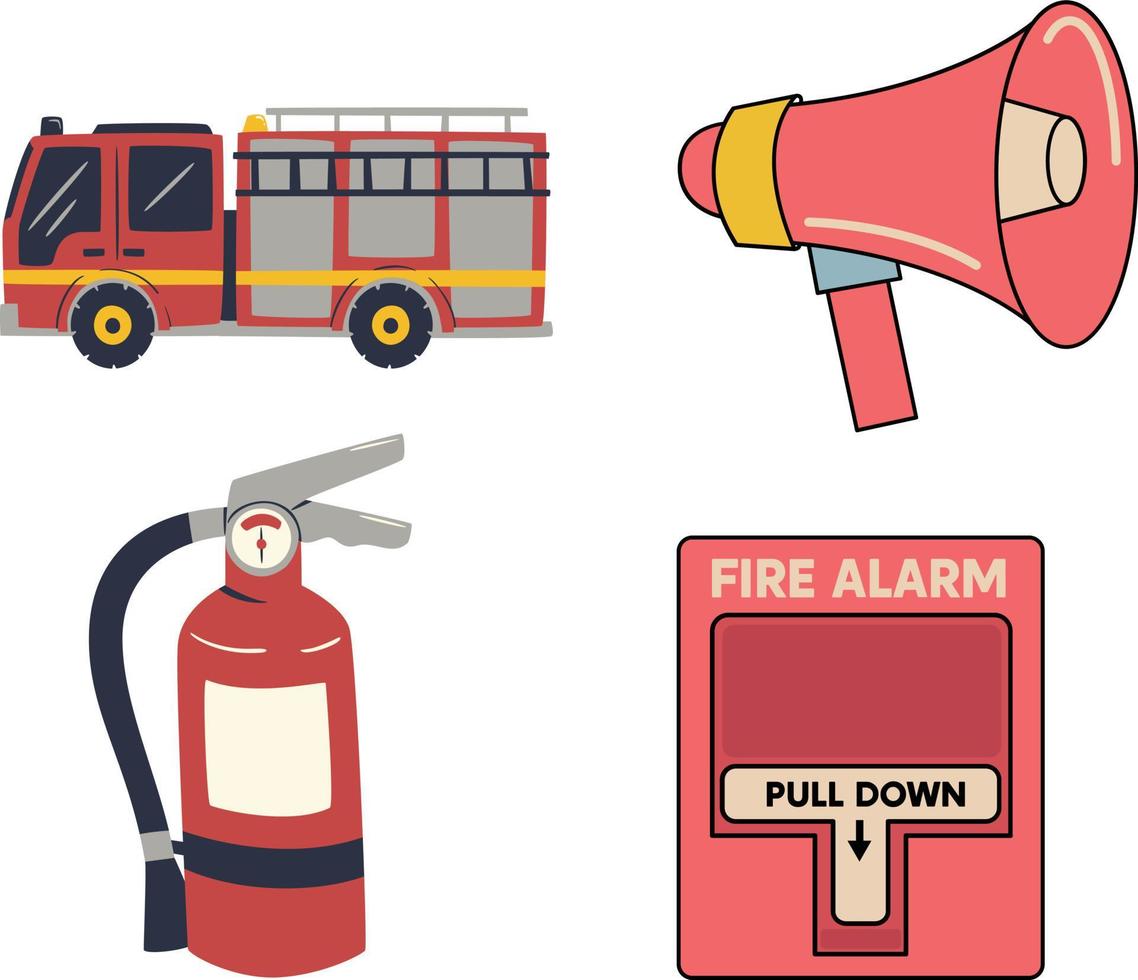 lucha contra incendios íconos colocar. plano ilustración de fuego luchando íconos para web diseño vector