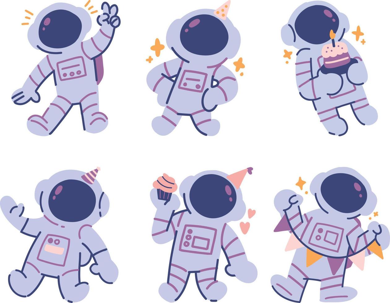 Astronaut character set. Vector illustration in cartoon style isolated on white background.
