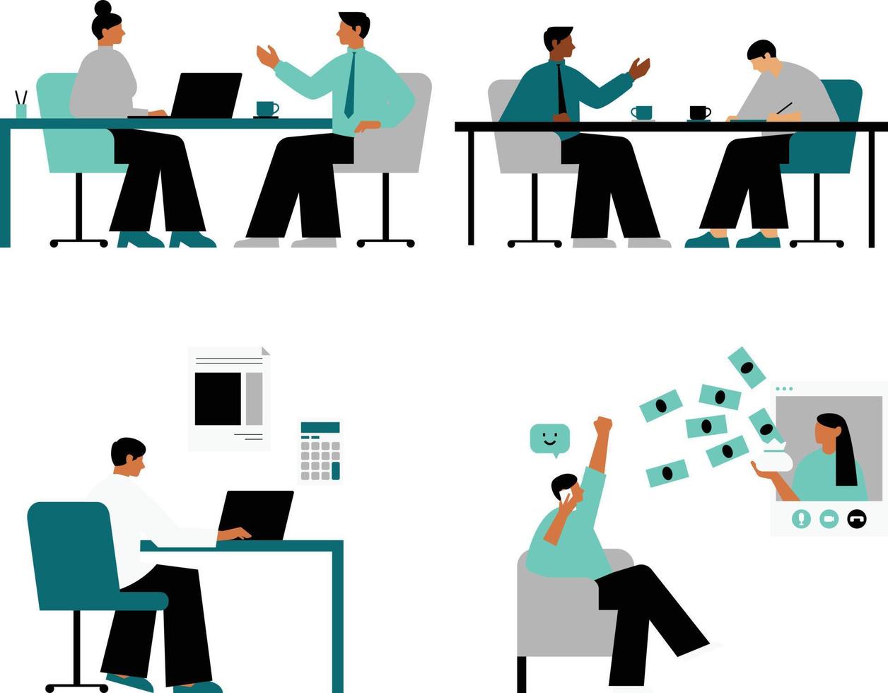 Business people working in office. Flat style vector illustration isolated on white background.