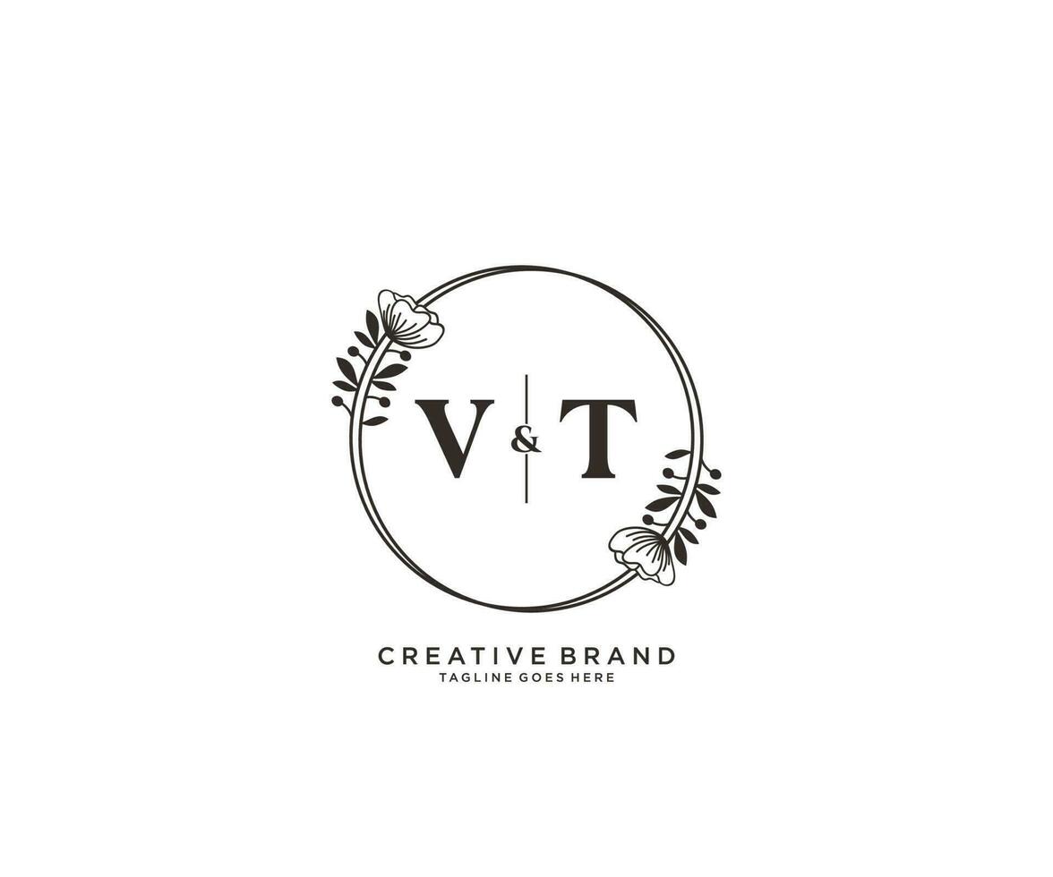 inicial Vermont letras mano dibujado femenino y floral botánico logo adecuado para spa salón piel pelo belleza boutique y cosmético compañía. vector