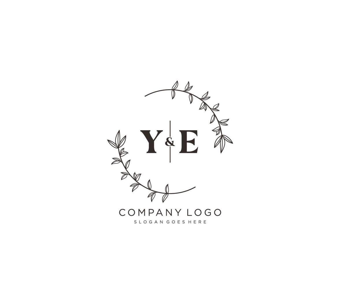 initial YE letters Beautiful floral feminine editable premade monoline logo suitable for spa salon skin hair beauty boutique and cosmetic company. vector