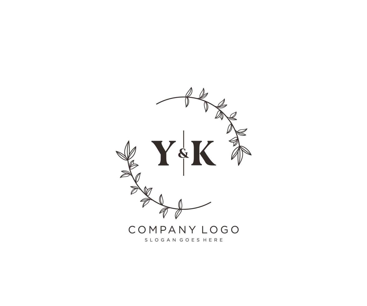 initial YK letters Beautiful floral feminine editable premade monoline logo suitable for spa salon skin hair beauty boutique and cosmetic company. vector