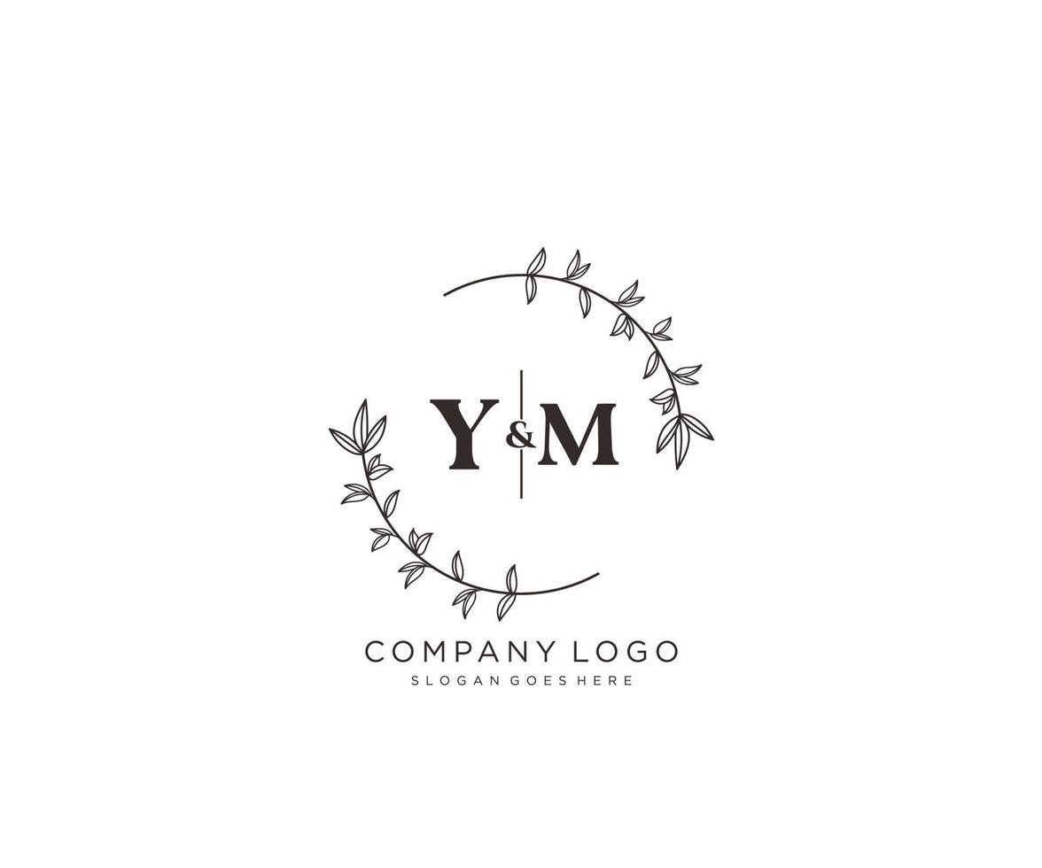 initial YM letters Beautiful floral feminine editable premade monoline logo suitable for spa salon skin hair beauty boutique and cosmetic company. vector