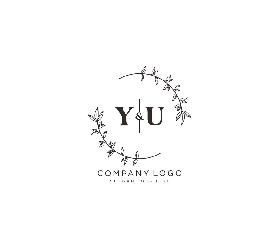 initial YU letters Beautiful floral feminine editable premade monoline logo suitable for spa salon skin hair beauty boutique and cosmetic company. vector