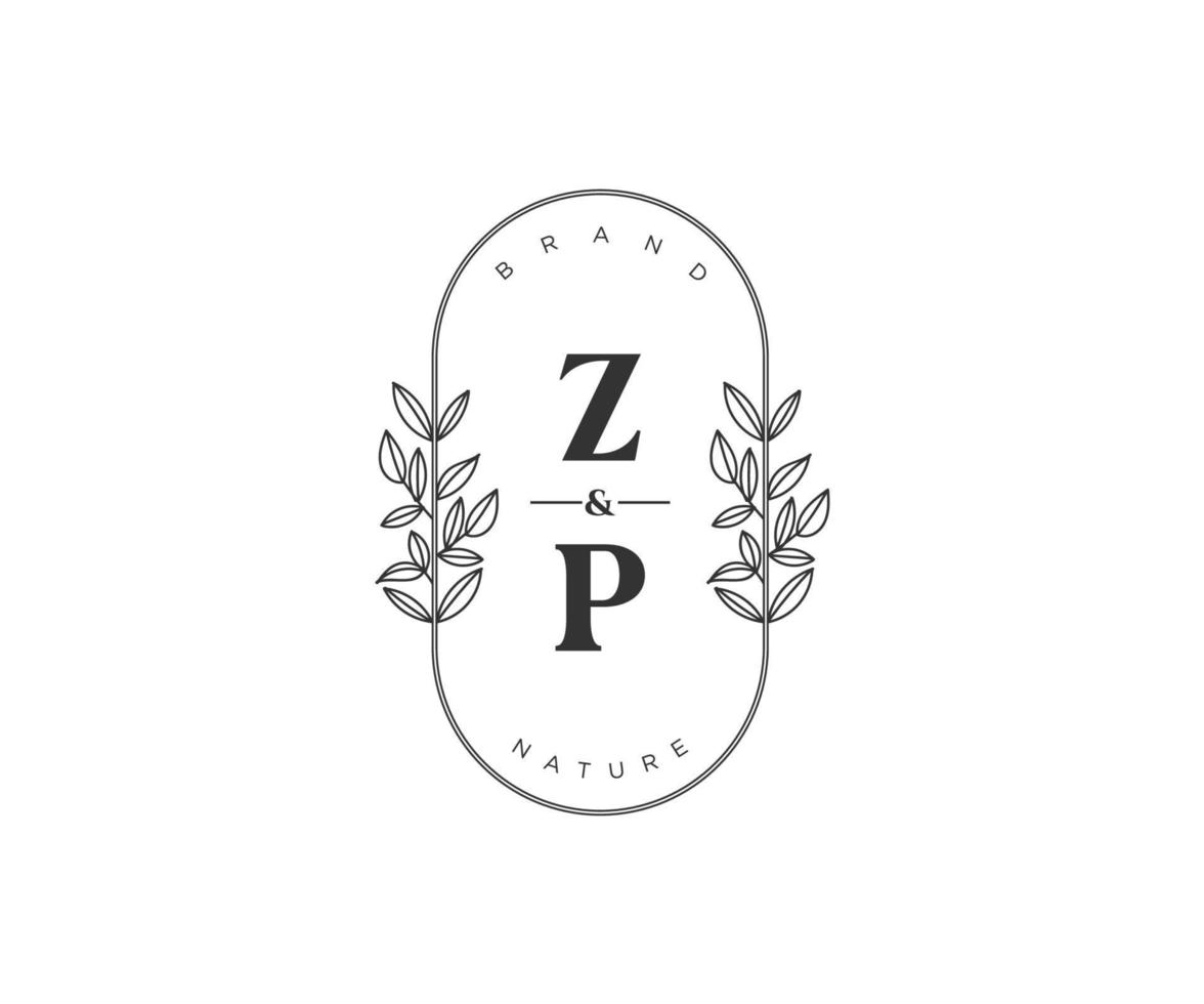 initial ZP letters Beautiful floral feminine editable premade monoline logo suitable for spa salon skin hair beauty boutique and cosmetic company. vector