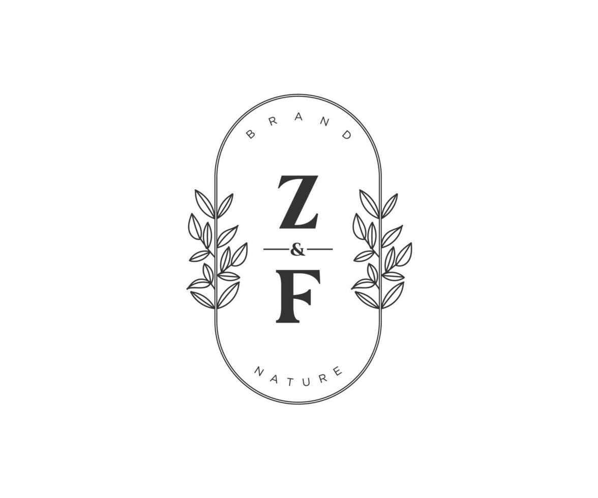 inicial zf letras hermosa floral femenino editable prefabricado monoline logo adecuado para spa salón piel pelo belleza boutique y cosmético compañía. vector