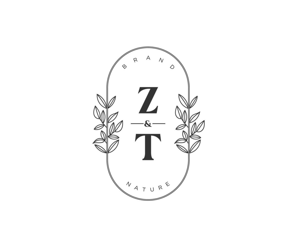 initial ZT letters Beautiful floral feminine editable premade monoline logo suitable for spa salon skin hair beauty boutique and cosmetic company. vector
