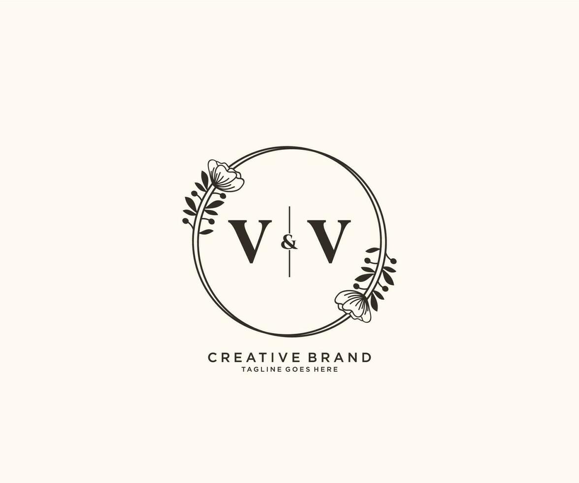 initial VV letters hand drawn feminine and floral botanical logo suitable for spa salon skin hair beauty boutique and cosmetic company. vector