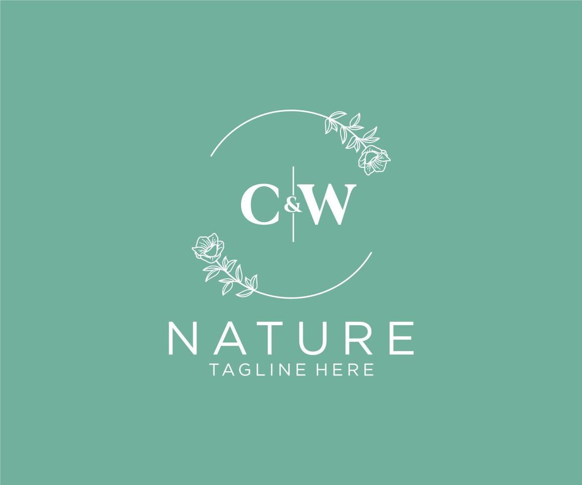 initial CW letters Botanical feminine logo template floral, editable premade monoline logo suitable, Luxury feminine wedding branding, corporate. vector