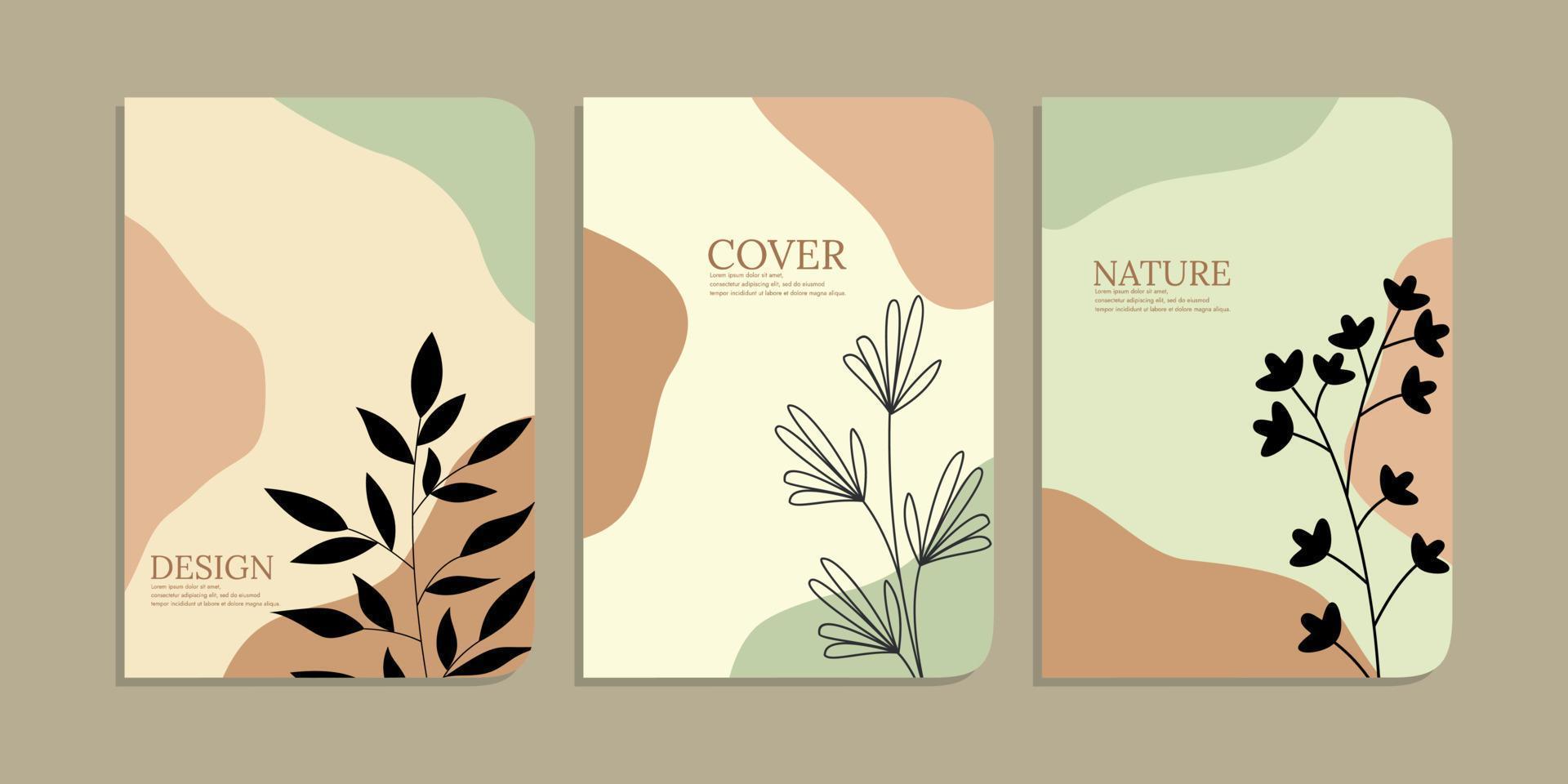 set of book cover designs with hand drawn floral decorations. abstract retro botanical background.size A4 For notebooks, planners, brochures, books, catalogs vector