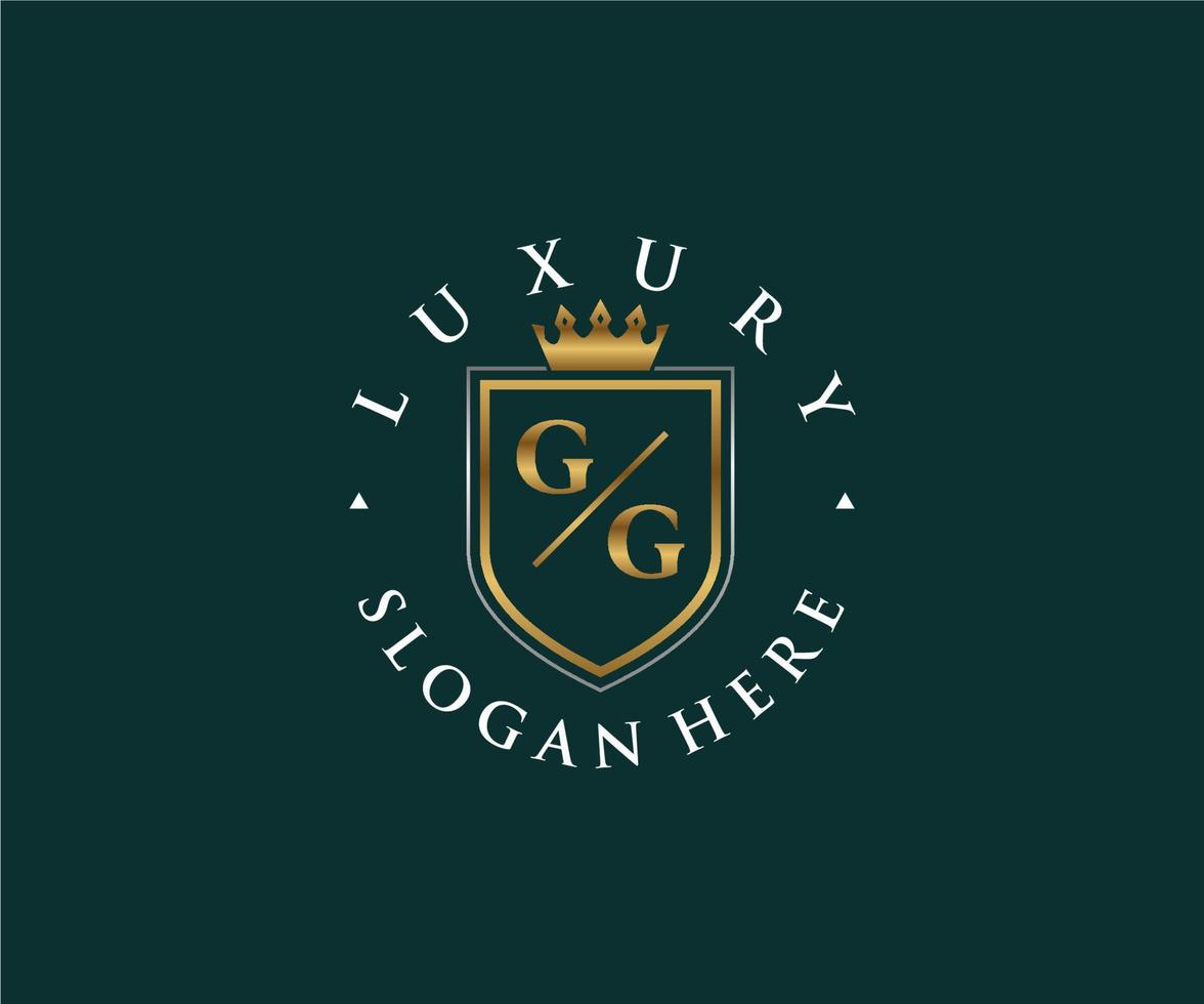 Initial GG Letter Royal Luxury Logo template in vector art for Restaurant, Royalty, Boutique, Cafe, Hotel, Heraldic, Jewelry, Fashion and other vector illustration.