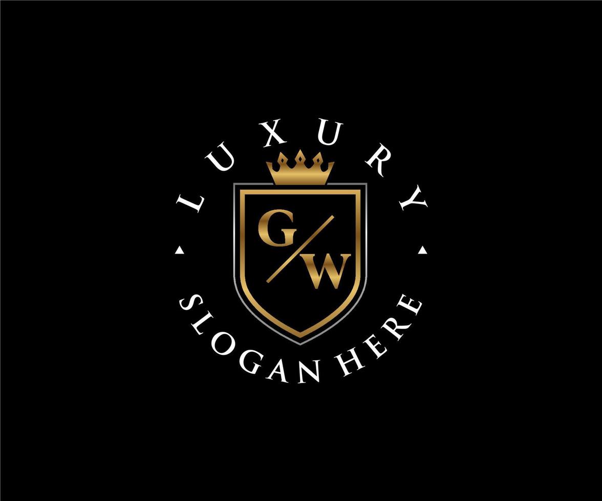 Initial GW Letter Royal Luxury Logo template in vector art for Restaurant, Royalty, Boutique, Cafe, Hotel, Heraldic, Jewelry, Fashion and other vector illustration.