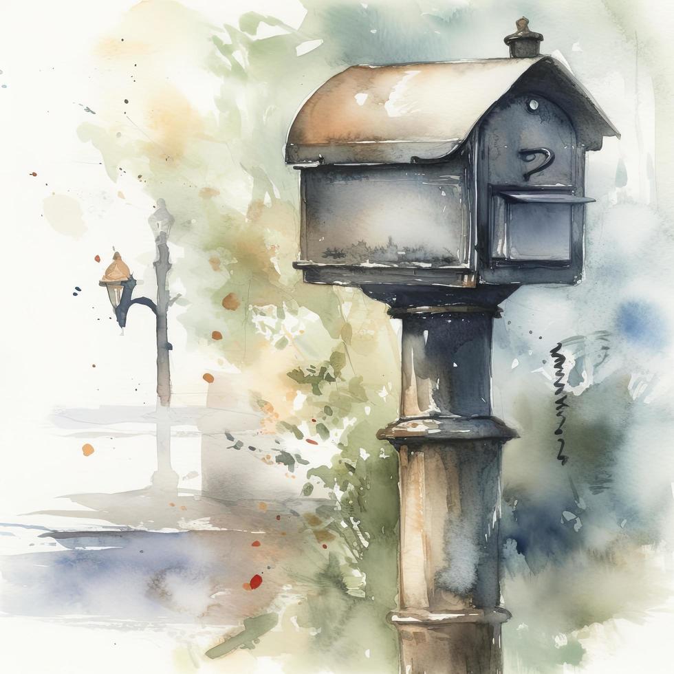 watercolor painting, a separate high-volume mailbox, the background is the smudge effect, morandi color, Generate Ai photo