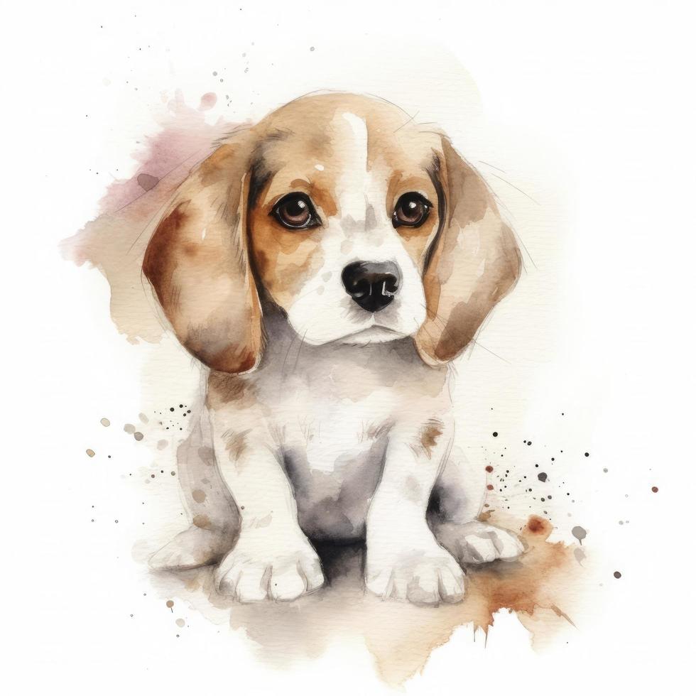 cute fluffy watercolour of a beagle puppy on background, Generate Ai photo