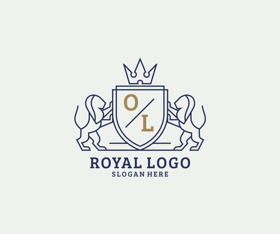 Initial OL Letter Lion Royal Luxury Logo template in vector art for Restaurant, Royalty, Boutique, Cafe, Hotel, Heraldic, Jewelry, Fashion and other vector illustration.