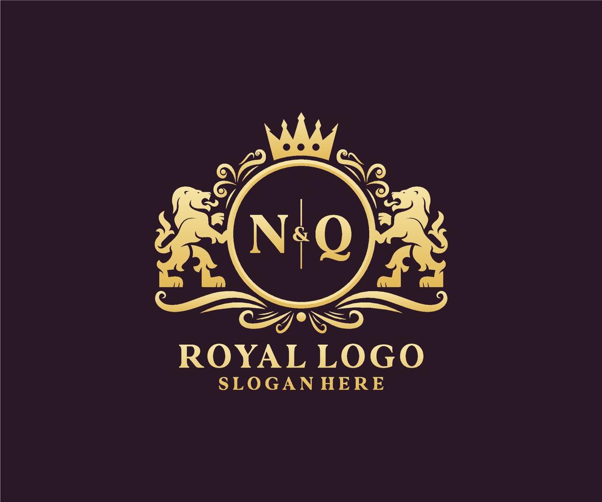 Initial NQ Letter Lion Royal Luxury Logo template in vector art for Restaurant, Royalty, Boutique, Cafe, Hotel, Heraldic, Jewelry, Fashion and other vector illustration.