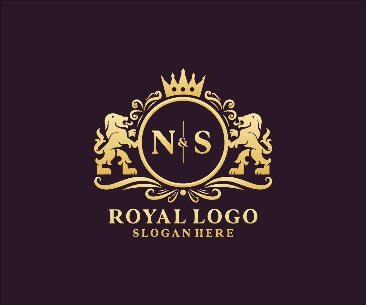 plantilla de logotipo de lujo real de león de letra ns inicial en arte vectorial para restaurante, realeza, boutique, cafetería, hotel, heráldica, joyería, moda y otras ilustraciones vectoriales. vector