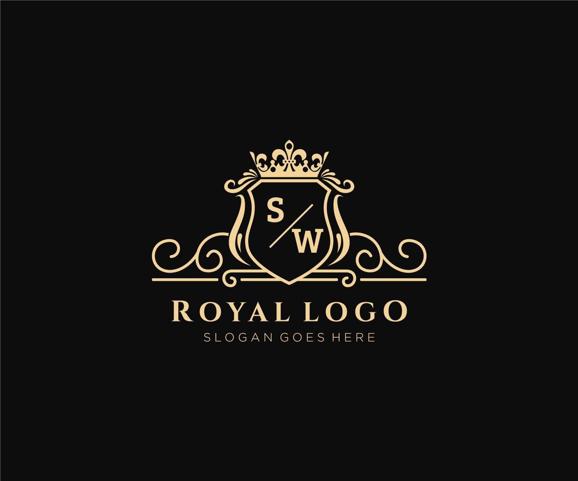 Initial SW Letter Luxurious Brand Logo Template, for Restaurant, Royalty, Boutique, Cafe, Hotel, Heraldic, Jewelry, Fashion and other vector illustration.