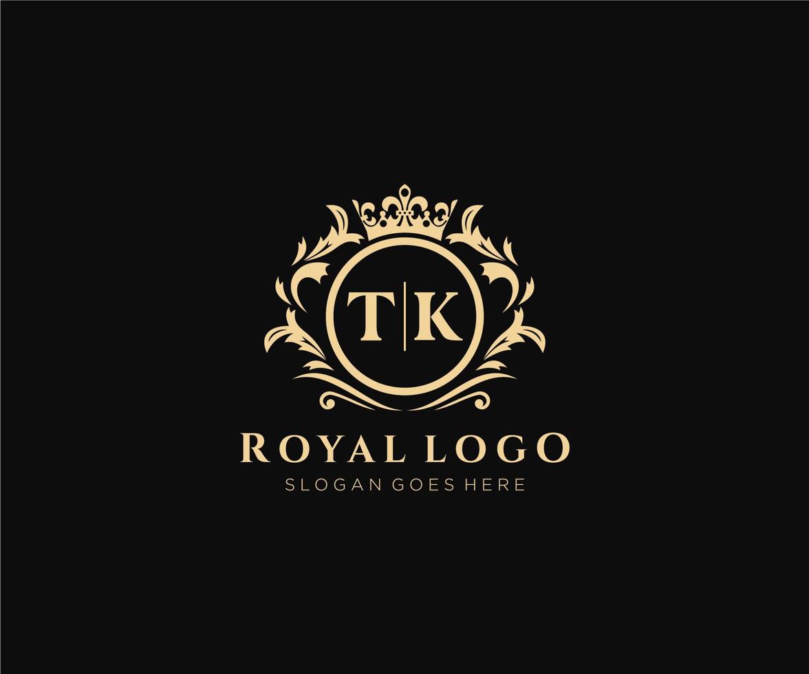 Initial TK Letter Luxurious Brand Logo Template, for Restaurant, Royalty, Boutique, Cafe, Hotel, Heraldic, Jewelry, Fashion and other vector illustration.