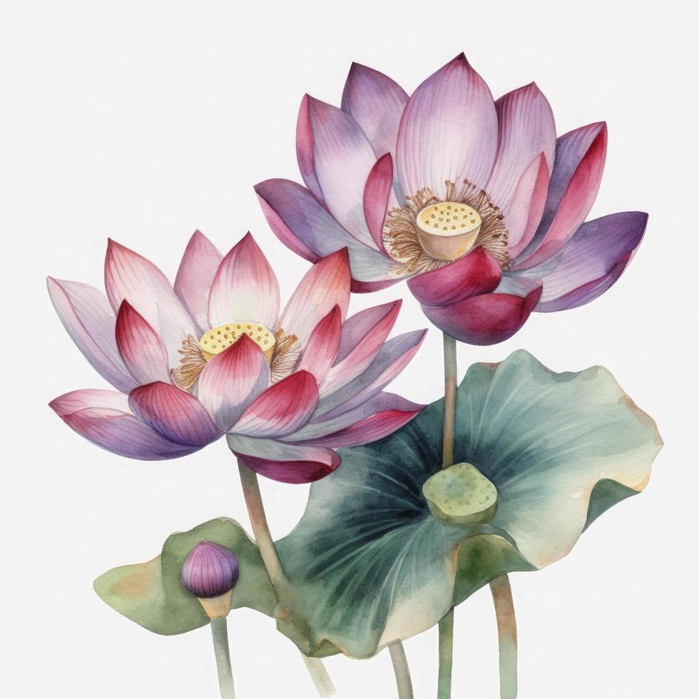 free lotus flowers water color, pastel ,white background , generat ai photo