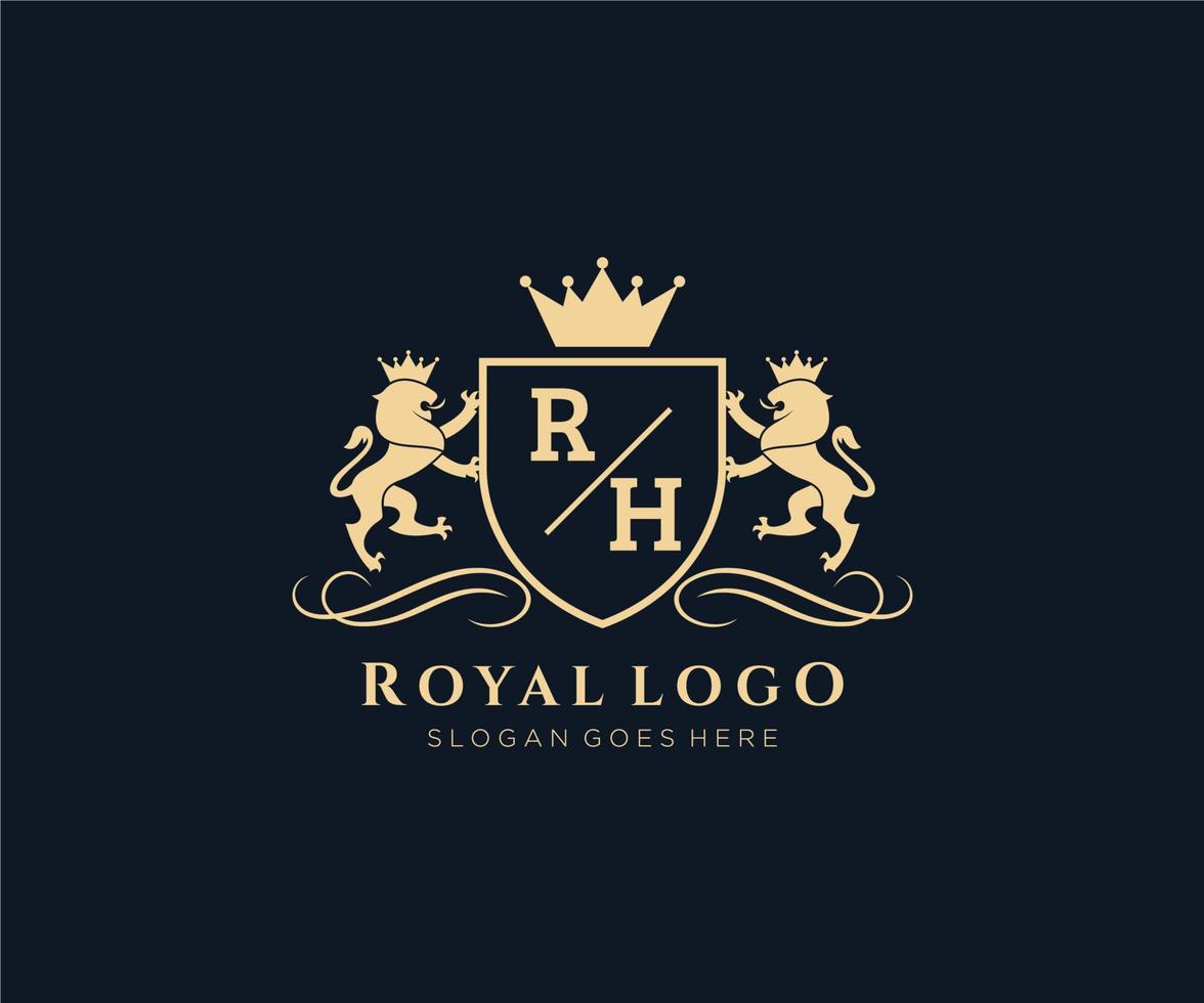 Initial RH Letter Lion Royal Luxury Heraldic,Crest Logo template in vector art for Restaurant, Royalty, Boutique, Cafe, Hotel, Heraldic, Jewelry, Fashion and other vector illustration.