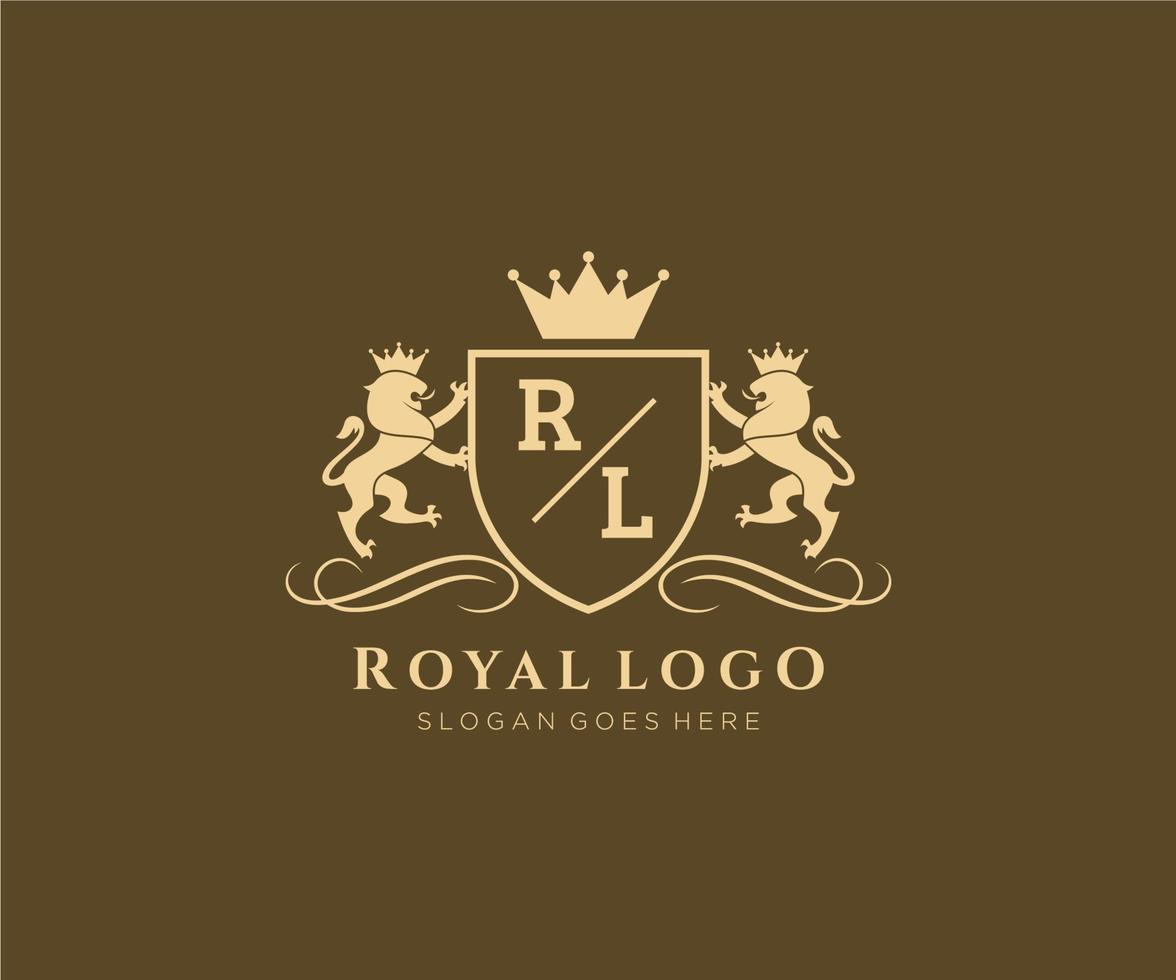 Initial RL Letter Lion Royal Luxury Heraldic,Crest Logo template in vector art for Restaurant, Royalty, Boutique, Cafe, Hotel, Heraldic, Jewelry, Fashion and other vector illustration.