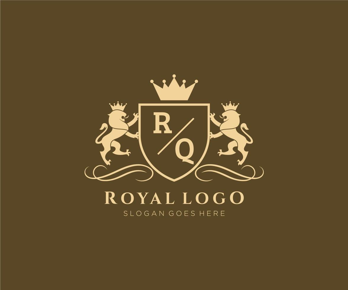 inicial rq letra león real lujo heráldica,cresta logo modelo en vector Arte para restaurante, realeza, boutique, cafetería, hotel, heráldico, joyas, Moda y otro vector ilustración.