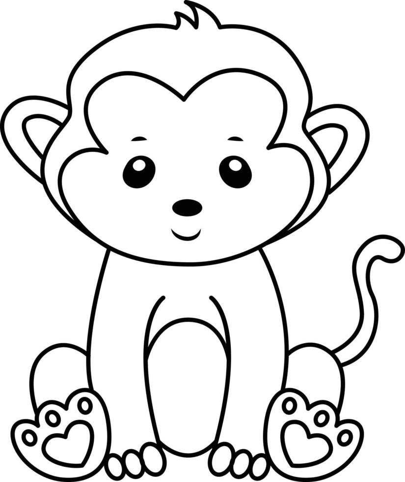 Baby Monkey Cartoon Outline For Kids Coloring Book Free Vector