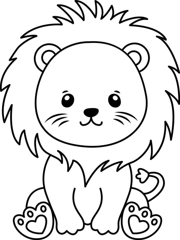 Baby Lion Cartoon Outline For Kids Coloring Book Free Vector