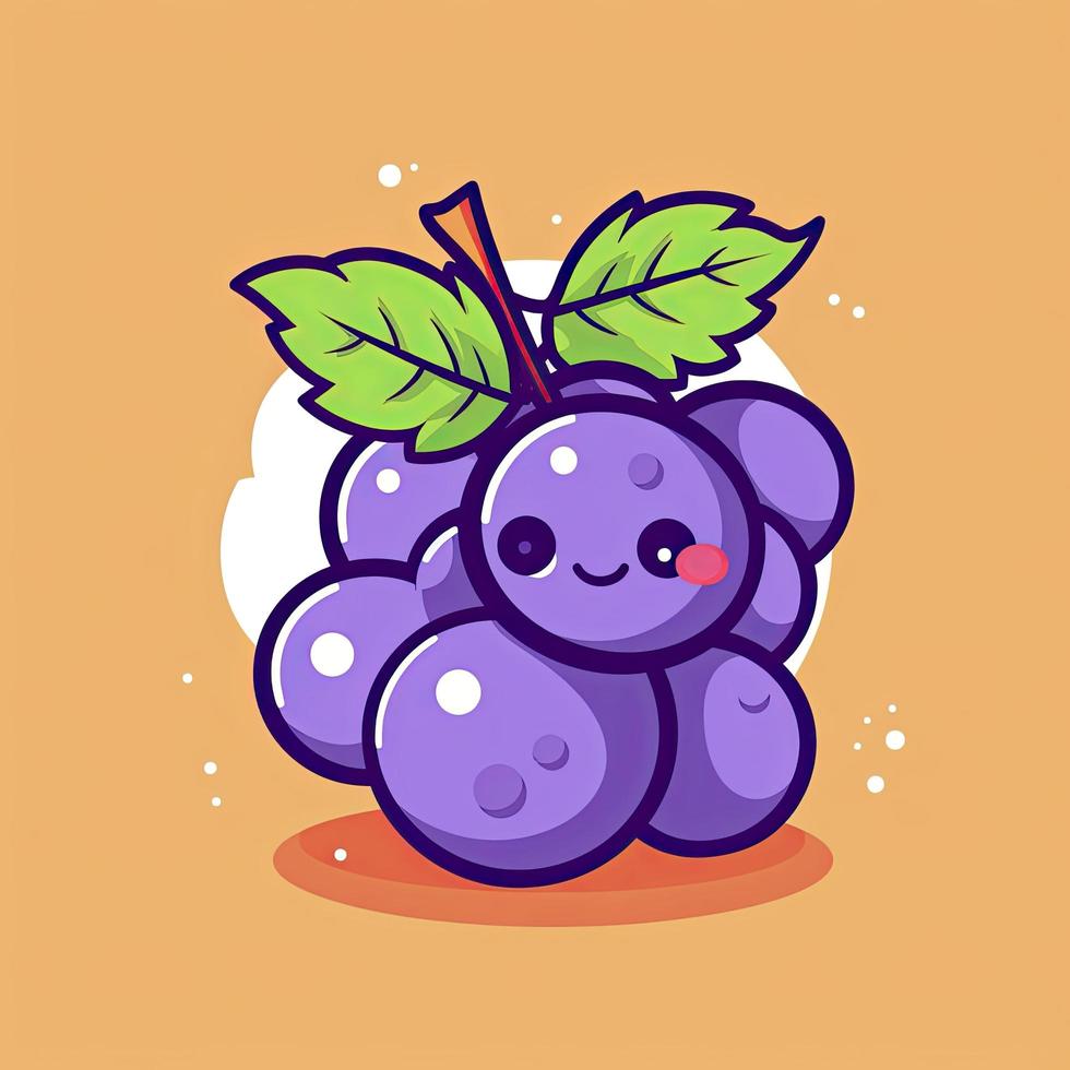 Grape fruit cartoon illustration. flat cartoon style, generat ai photo