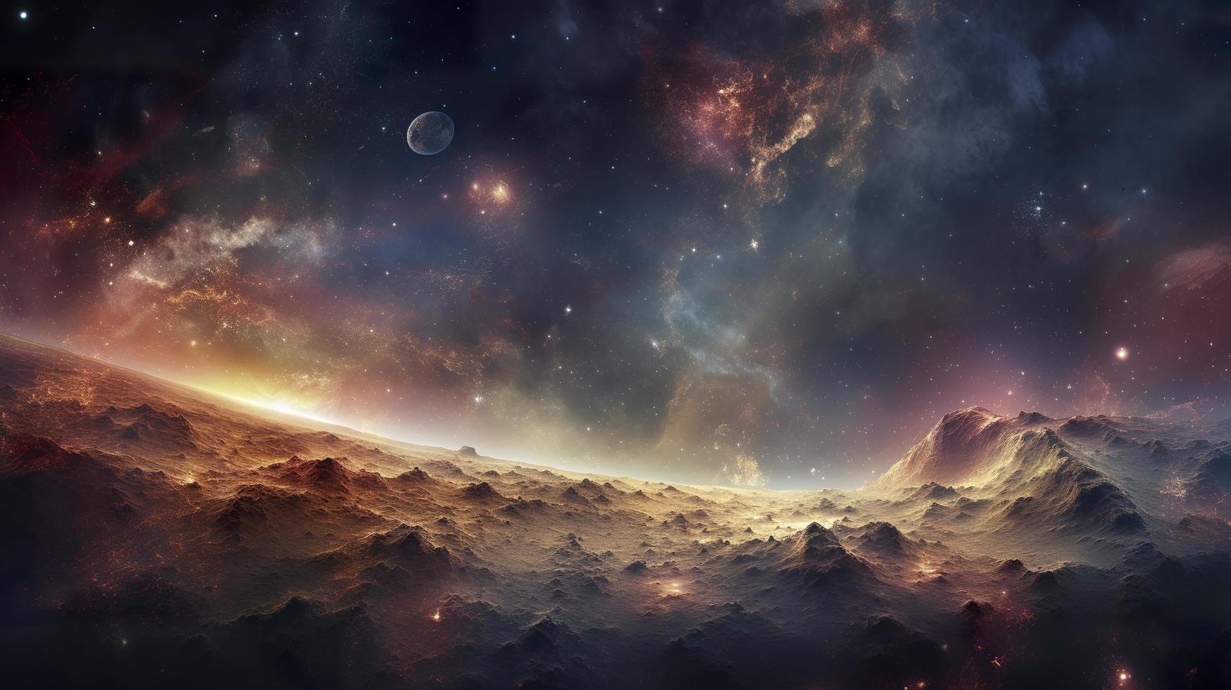 concept of nebula with galaxies in deep space cosmos discovery outer space and stars, generat ai photo
