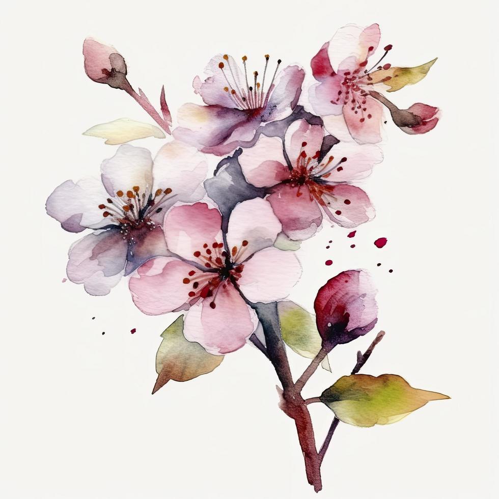 free cherry blossom flowers water color, pastel color with white background, generat ai photo