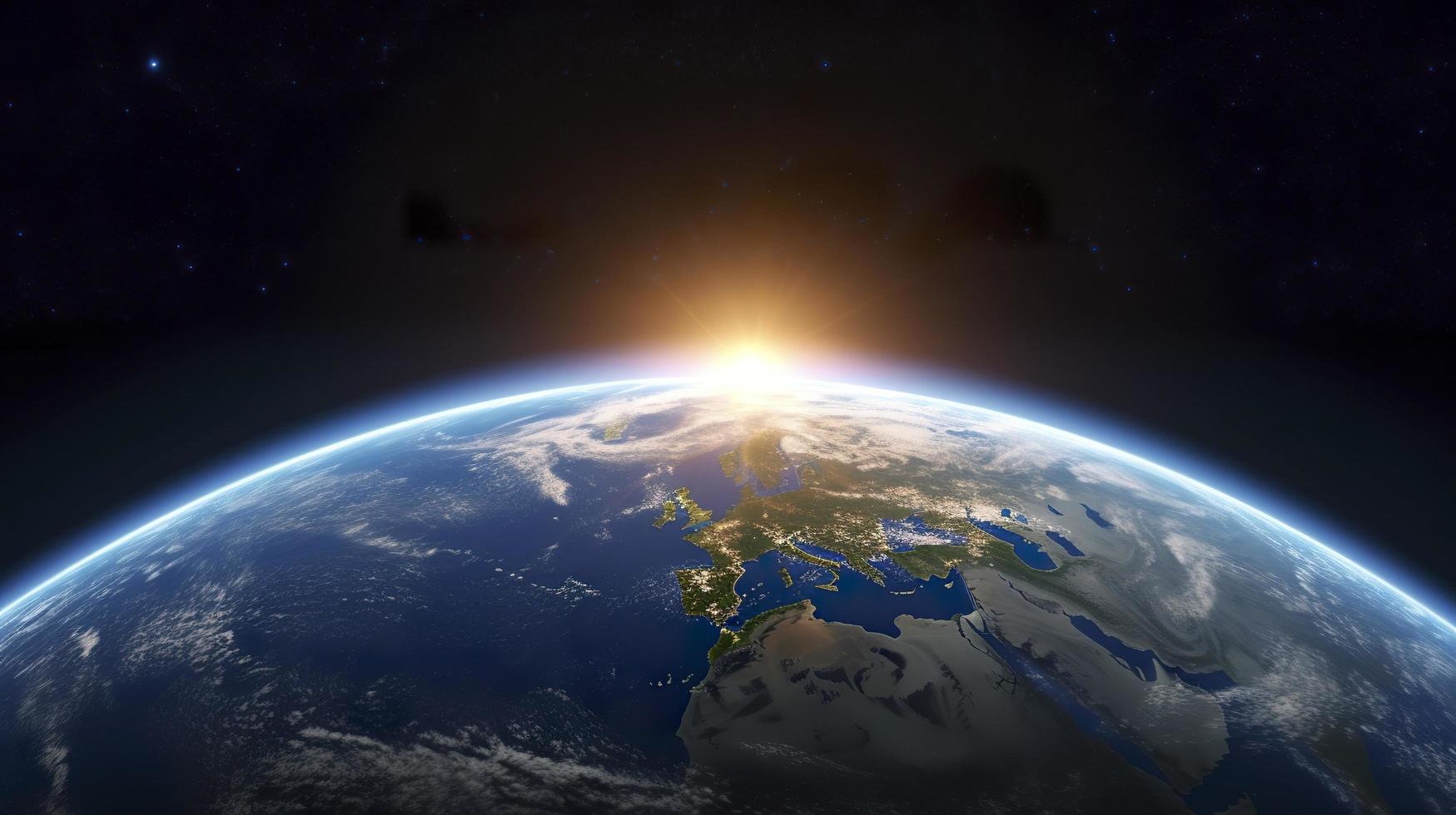 3d render, sunrise view from space on planet earth, generat ai photo