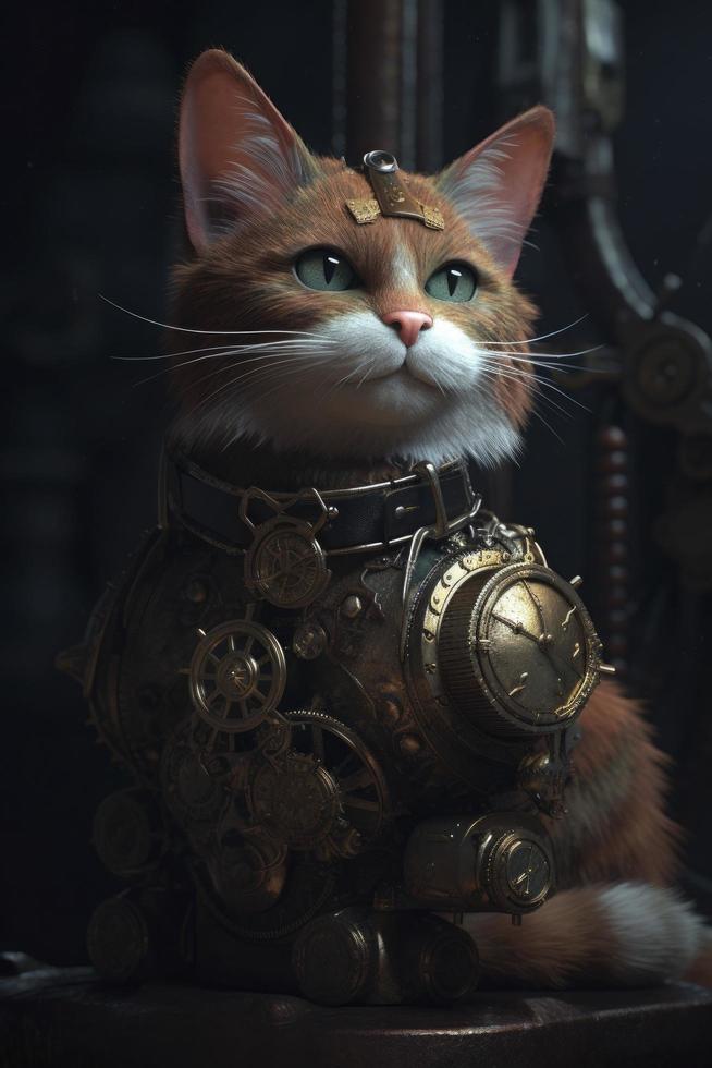 steampunk cat, 3d render, octane render, Generate Ai photo