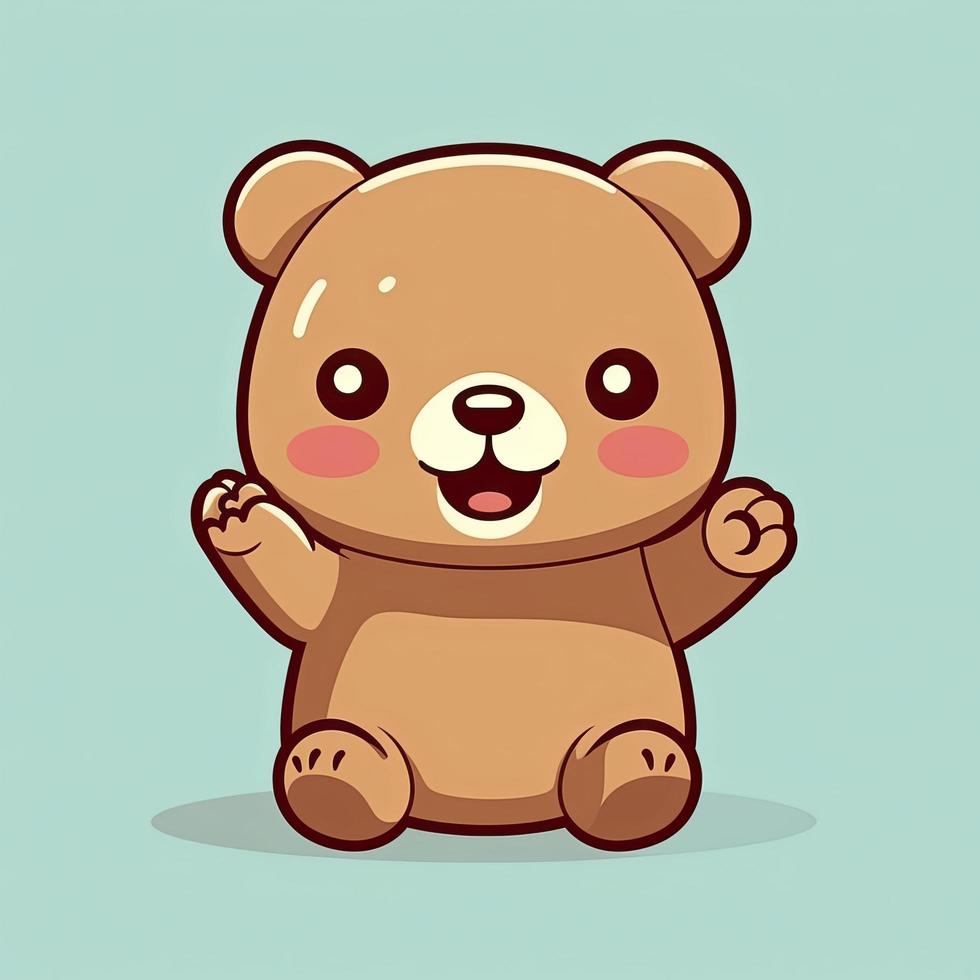 Cute teddy bear waving hand cartoon icon illustration, generat ai photo