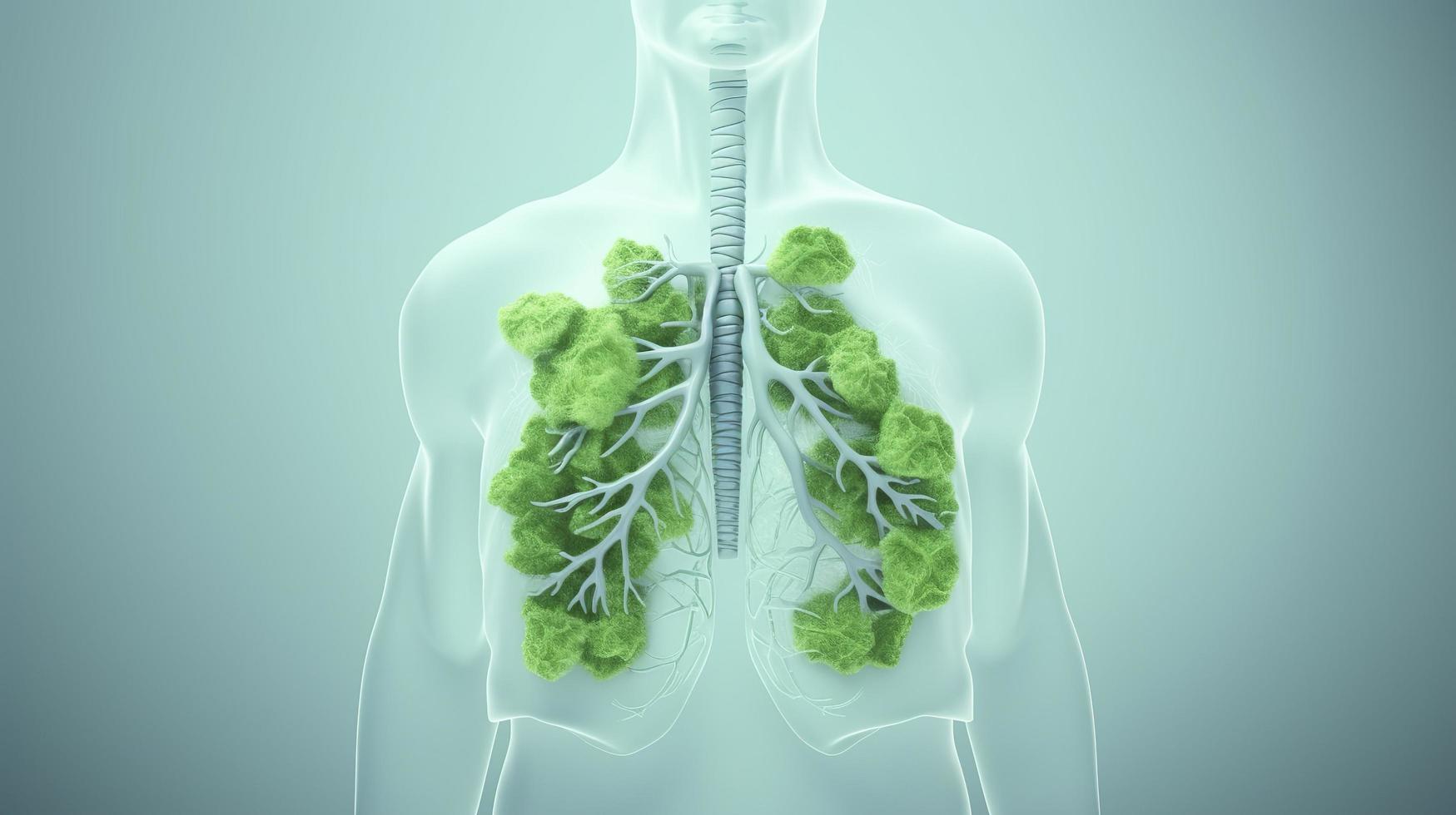 Photo image human lungs made of green leaves on the background of male body fresh breath pneumonia prevention smoking modern design magazine style copy space 3d illustration 3d rendering, generat ai