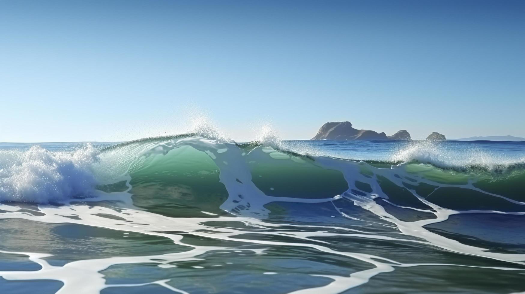 Ocean sea waves with white foam, nature landscape, generat ai photo