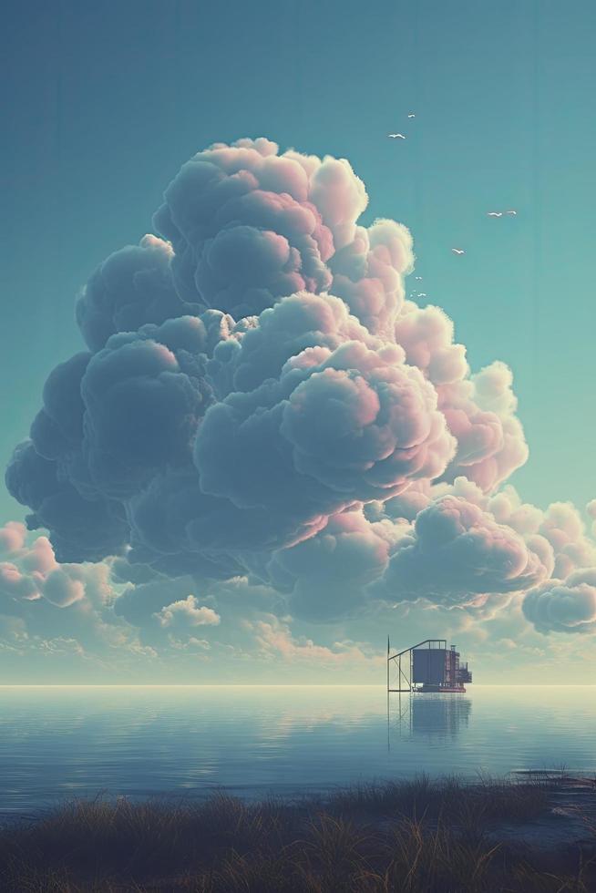 soft fluffy clouds above the sea, concept art, Generate Ai photo
