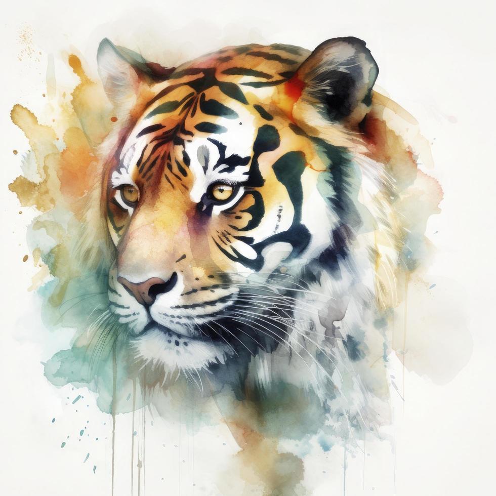 acuarela pintura de un Tigre con hermosa natural formas con crujiente limpiar formas, vistoso en blanco fondo, generar ai foto