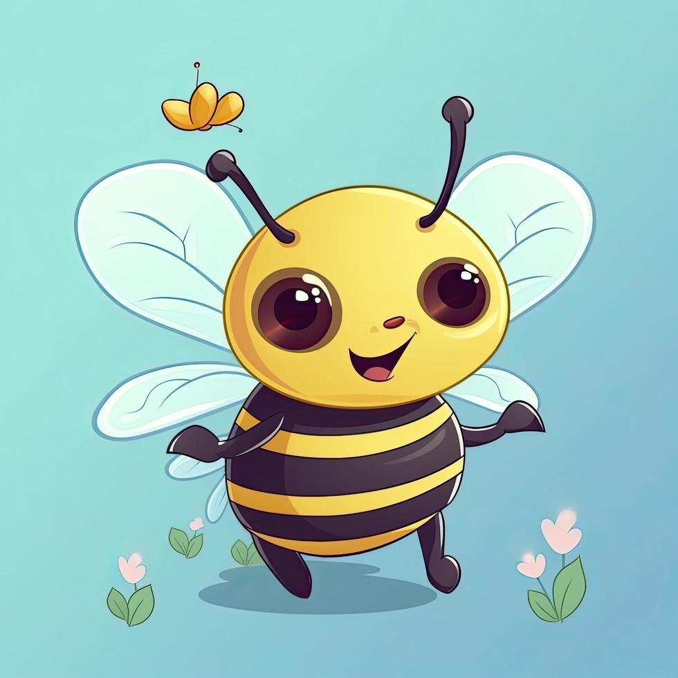 Cute bee flying cartoon icon illustration. animal nature icon concept isolated, generat ai photo