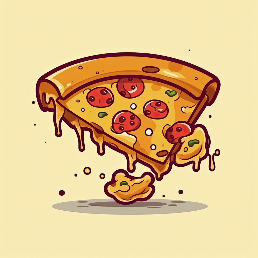 Pizza slice melted cartoon icon illustration food object icon concept isolated, generat ai photo