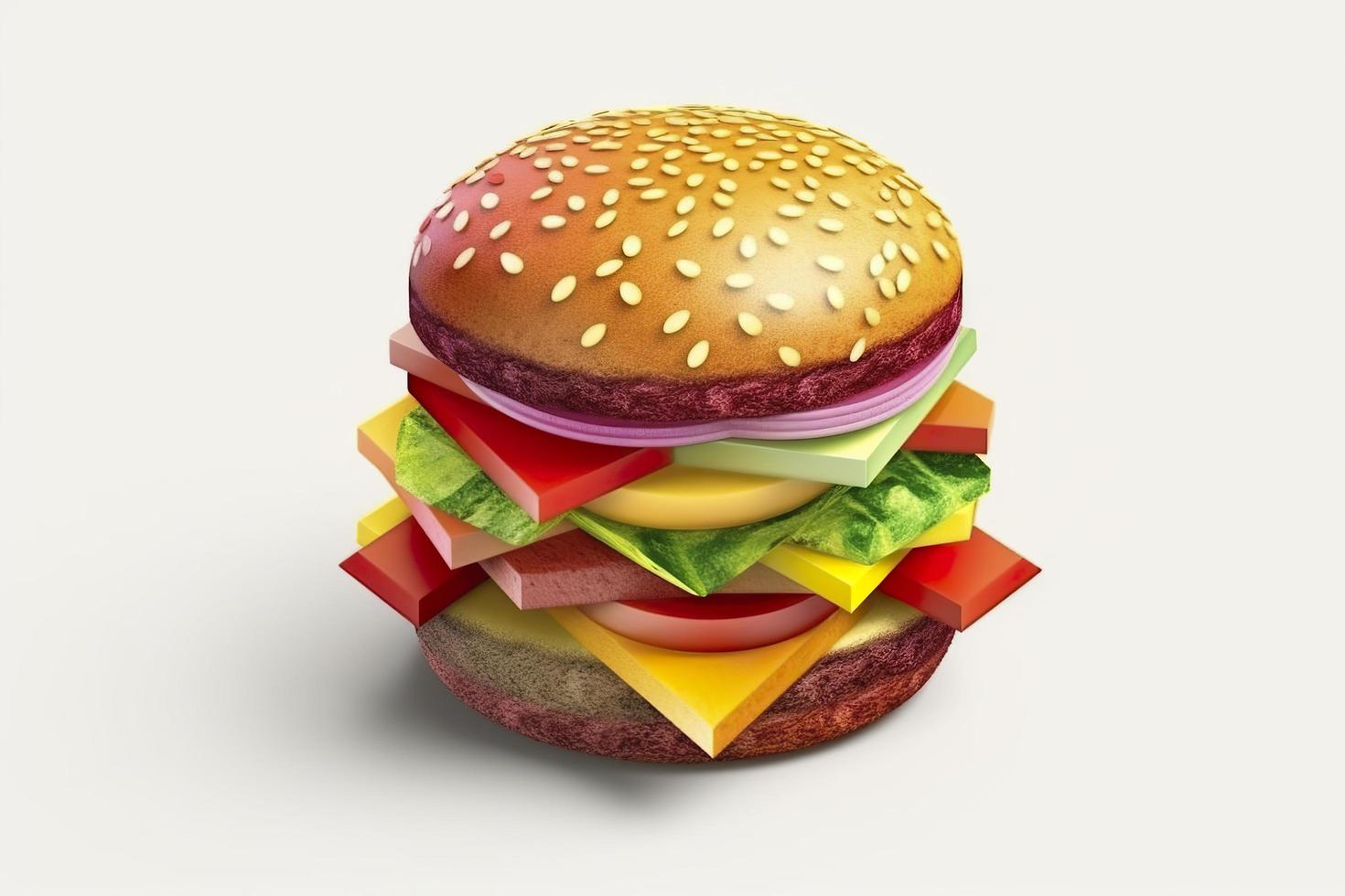 Colorful 3D Icon of burger, 3d rendering, white background, isometric, translucent, C4D, blender, clean, generat ai photo