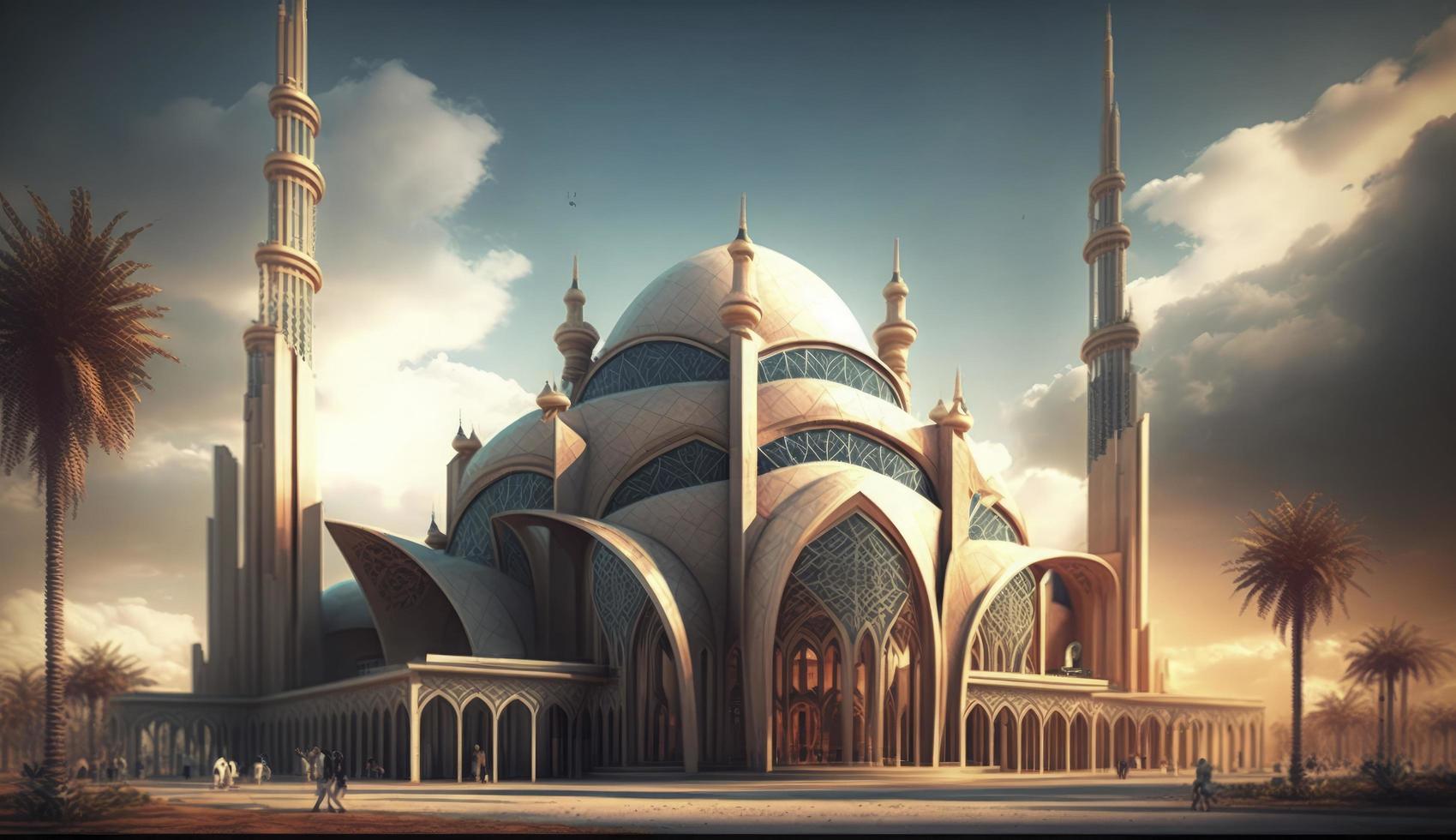 illustration of amazing architecture design of muslim mosque ramadan kareem, islamic architecture background ramadan kareem, Islamic Mosque, Ramdan, ramzan, eid, culture, arab, Generate Ai photo