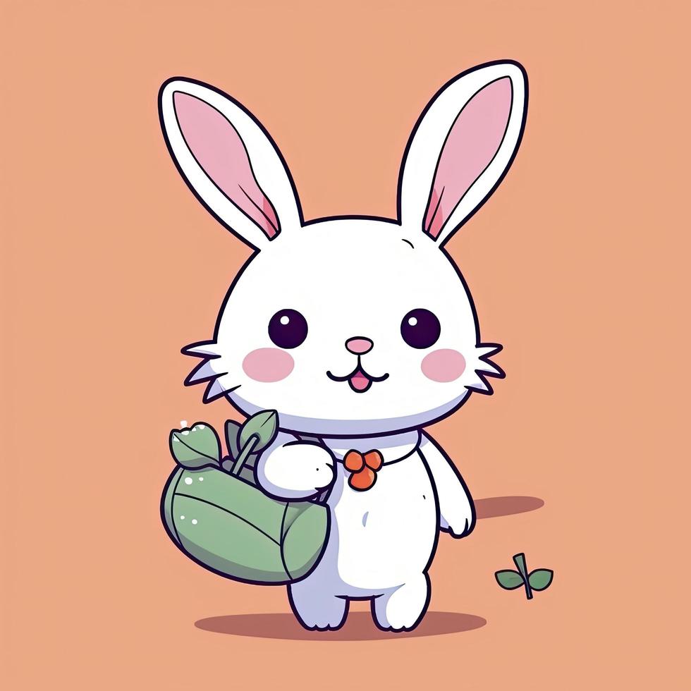 Cute rabbit with carrot bag cartoon icon illustration. animal education icon concept isolated, generat ai photo