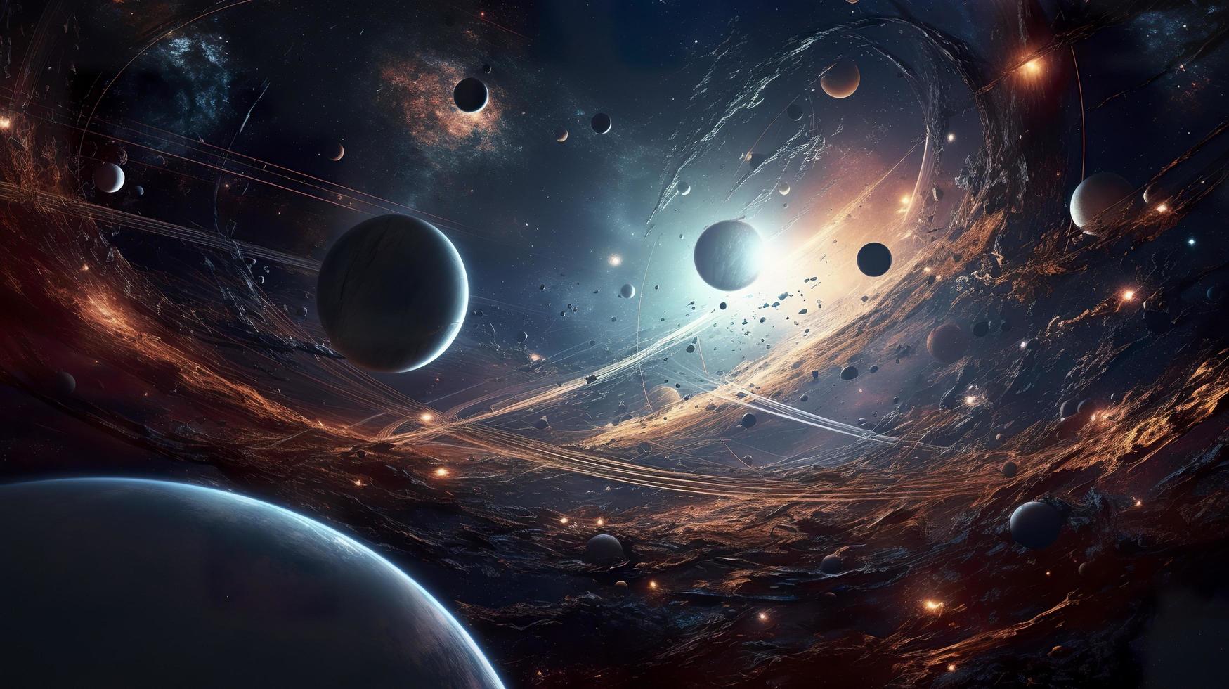 concept of nebula with galaxies in deep space cosmos discovery outer space and stars, generat ai photo
