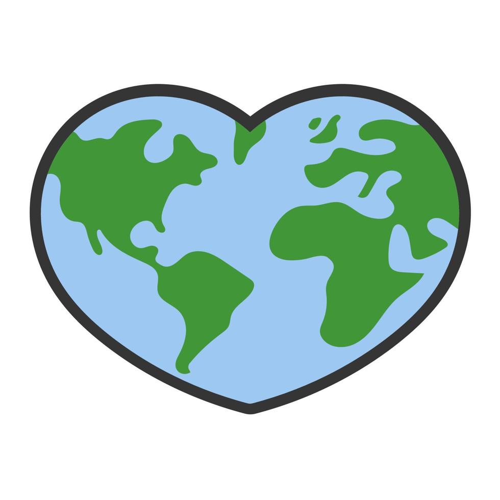 Heart shaped planet earth icon. Eco friendly environmental message. Love map. vector
