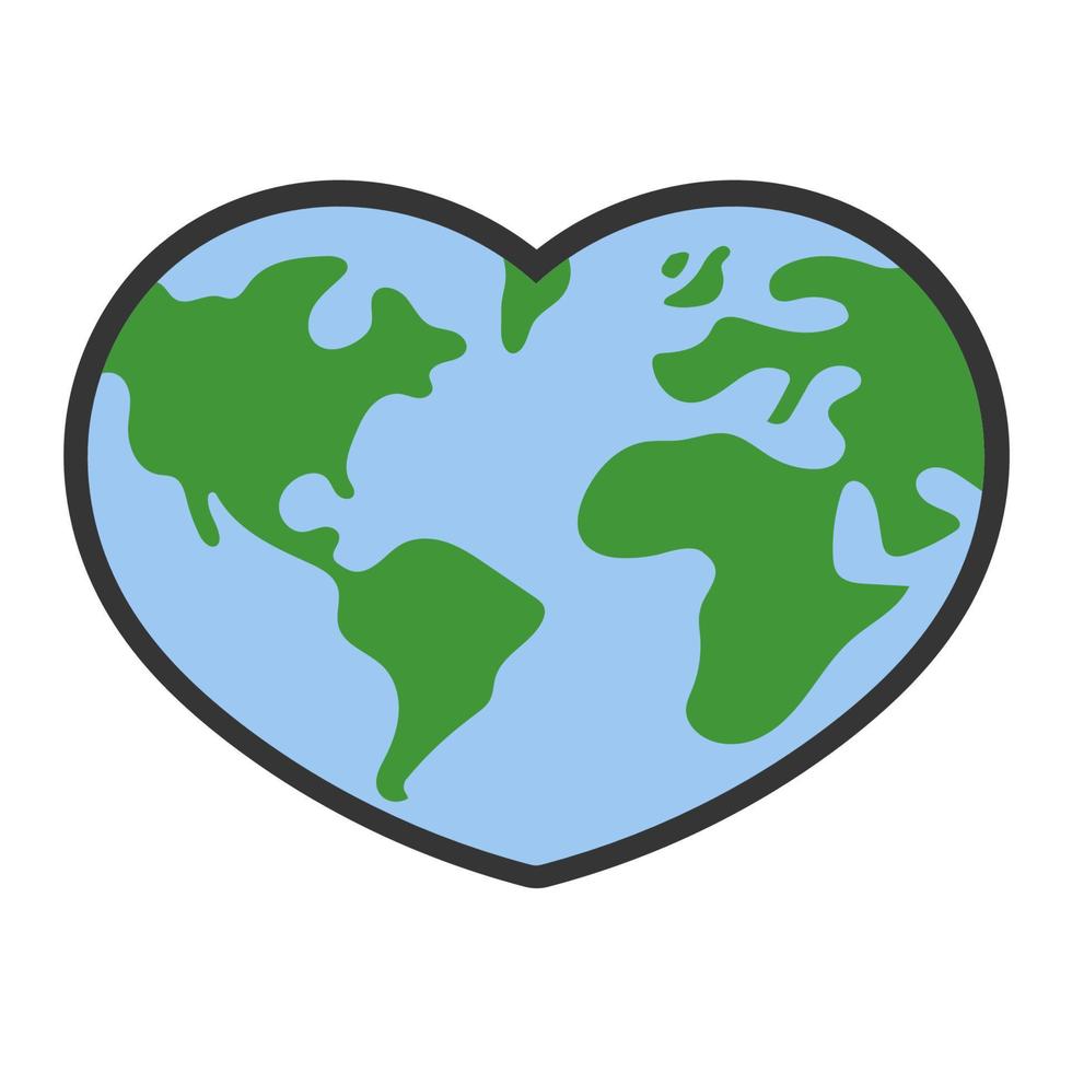 corazón conformado planeta tierra icono. eco simpático ambiental mensaje. amor mapa. vector