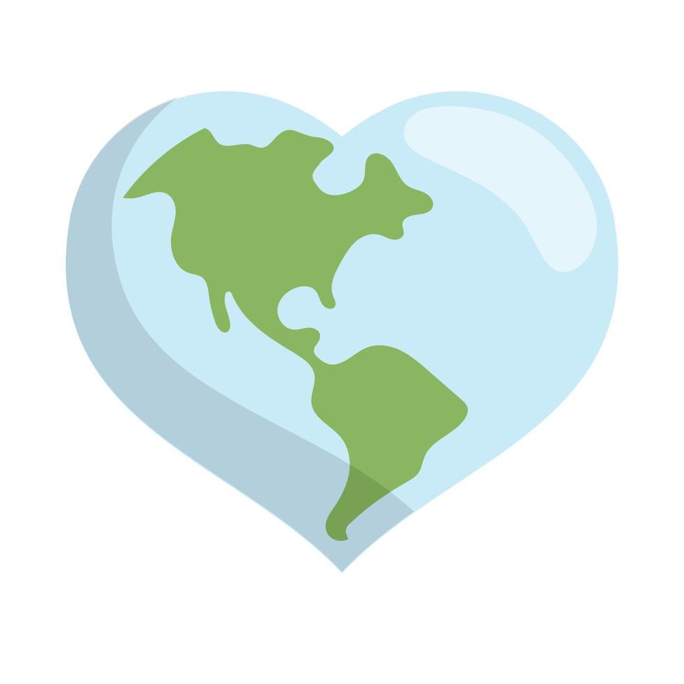 Heart shaped planet earth icon. Eco friendly environmental message. Love map. vector